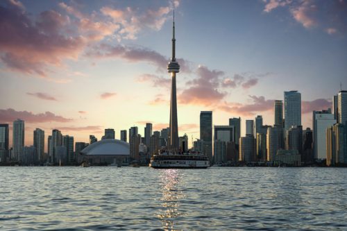 Toronto skyline under clear blue sky