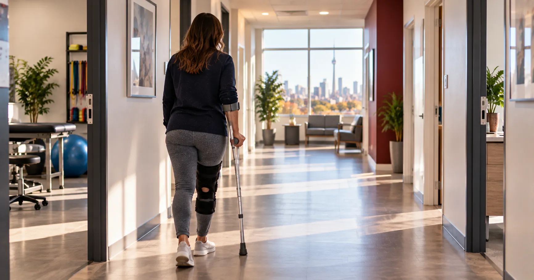 A woman in a rehab clinic working on rehab